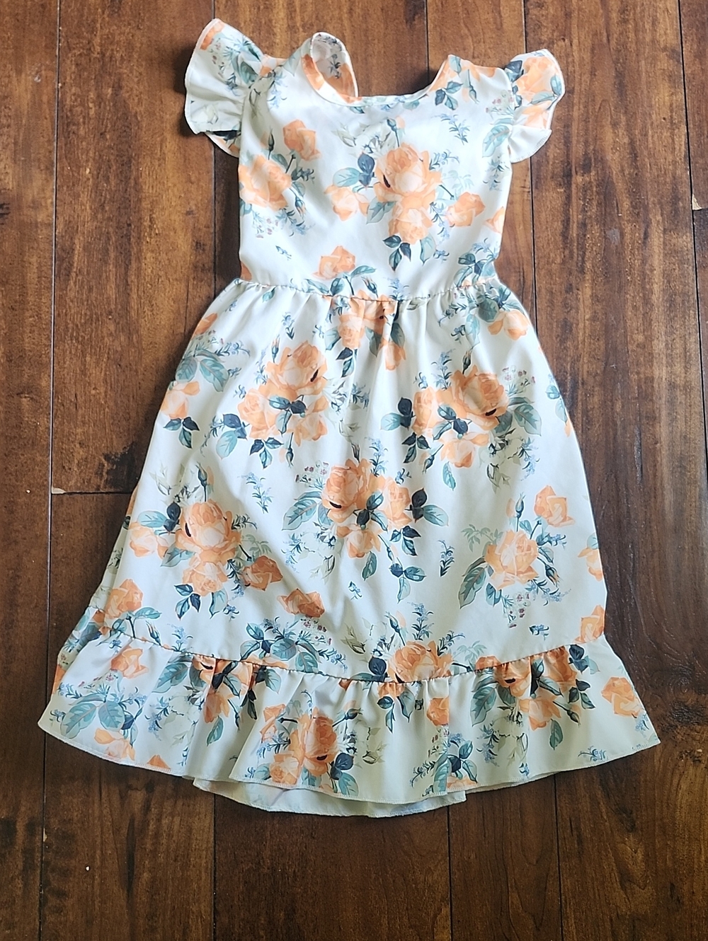 3/$15! Fits Like A 5t Girls Floral Flutter Sleeve Dress Orange Floral